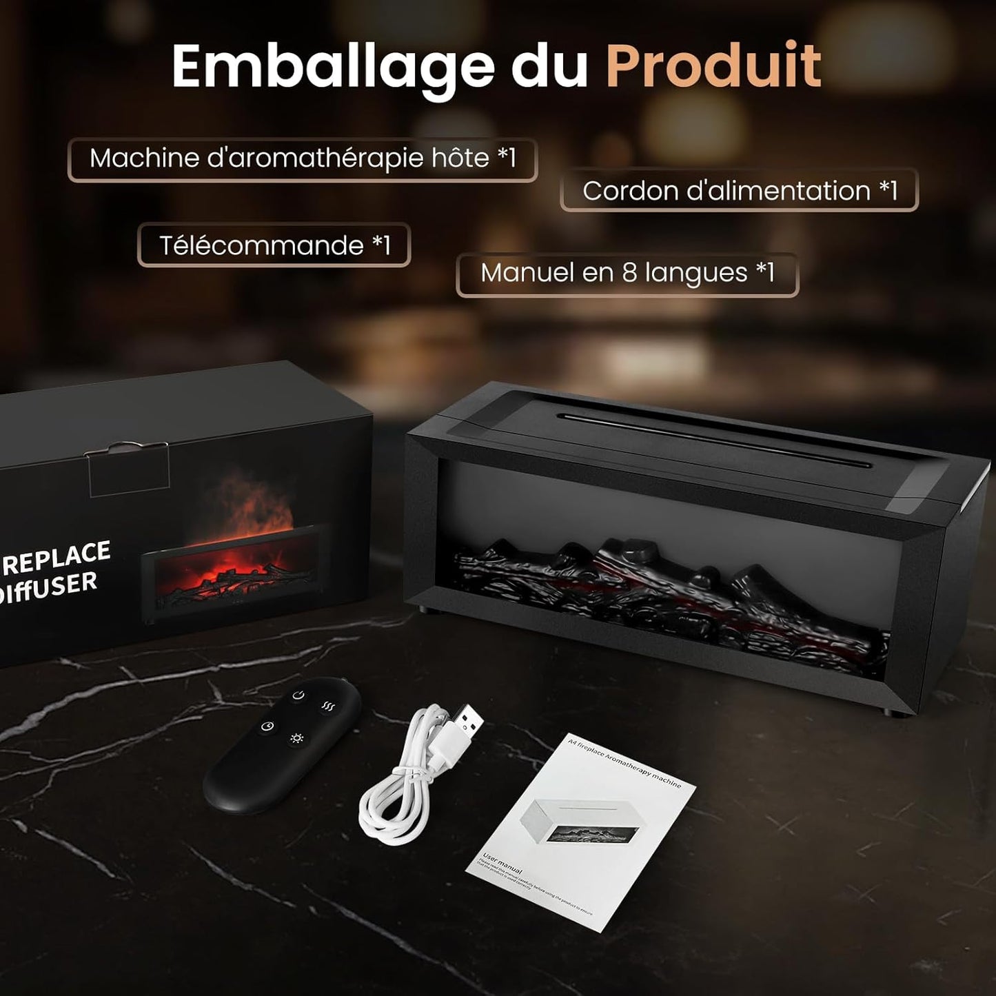 Luluflare™ — Bûche diffuseuse d’ambiance effet flamme & brume