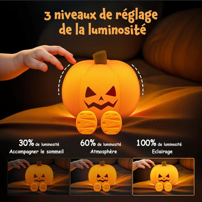 Luluboo® Nightmare — la veilleuse citrouille en silicone (version renfrognée)